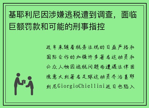 基耶利尼因涉嫌逃税遭到调查，面临巨额罚款和可能的刑事指控